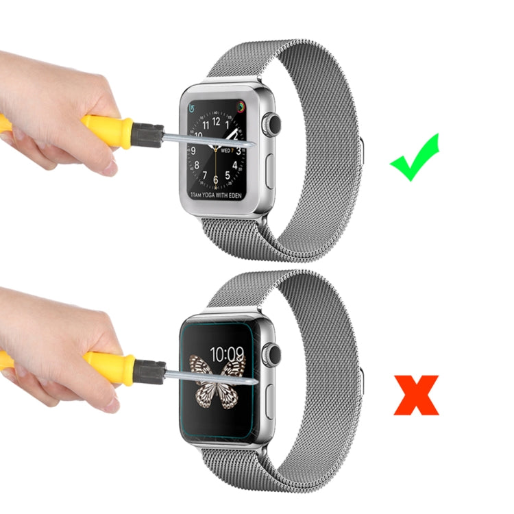 For Apple Watch Series 3 42mm 0.2mm 9H Surface Hardness 3D Edge Aluminum Alloy Frame Anti-scratch Full Coverage Tempered Glass Screen Protector
