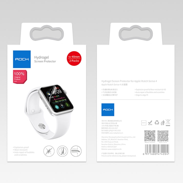 2 PCS ROCK 0.18mm Curved Surface Full Screen Protector Hydrogel Film for Apple Watch Series 5 & 4 40mm / 3 & 2 & 1 38mm, TPU+PET Material