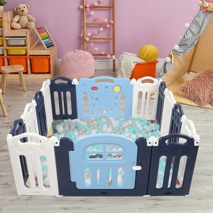 [US Warehouse] 14 Panels Moon Pattern Indoor and Outdoor Foldable Baby Safety Fence