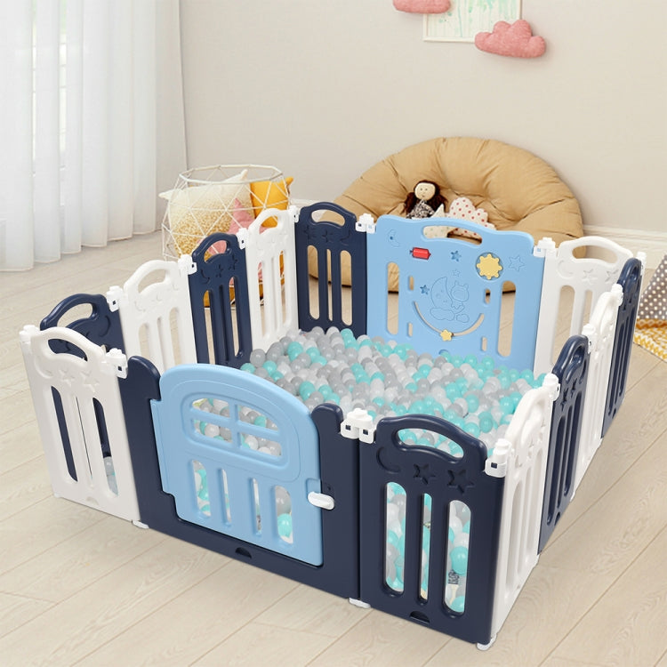 [US Warehouse] 14 Panels Moon Pattern Indoor and Outdoor Foldable Baby Safety Fence
