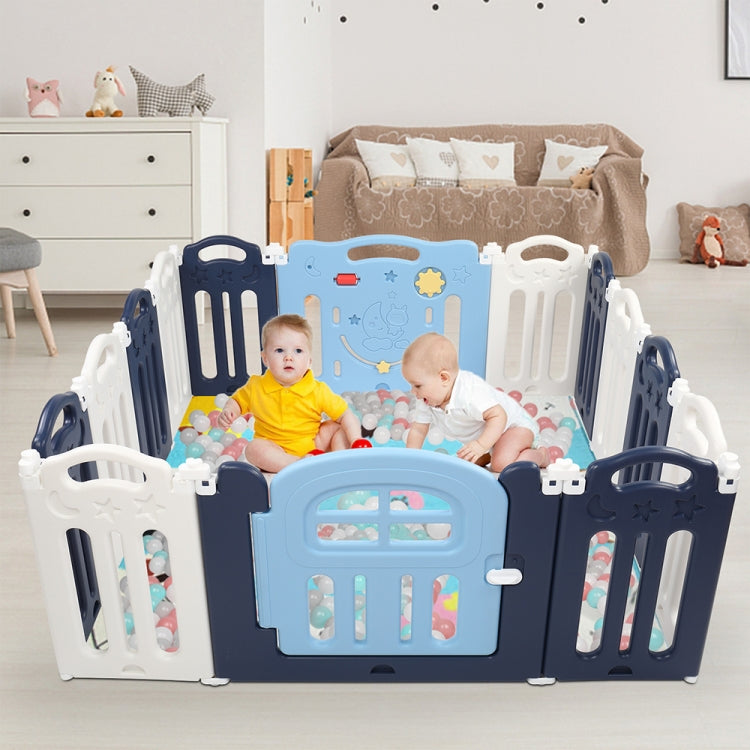 [US Warehouse] 14 Panels Moon Pattern Indoor and Outdoor Foldable Baby Safety Fence