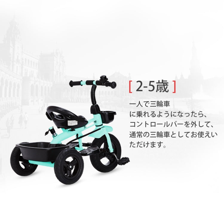 [JPN Warehouse] Foldable Children Tricycle Bicycle Toddler Outdoor Trolley with Drink Holder & Baskets & Seat Belt