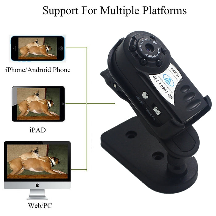 Q8S Multi-devices HD 1080*720 Remote Wireless WiFi P2P Mini DV Phones Monitoring, Support Night Vision & Micro SD Card