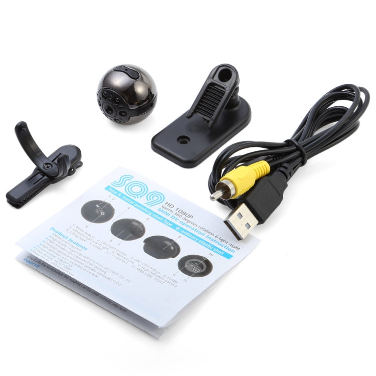 SQ9 HD 1080P Sports 360 Degree Rotation 6 Night Light Mini DV Camera, Support Motion Detection & Infrared Night Vision & TF Card (Max 32GB)