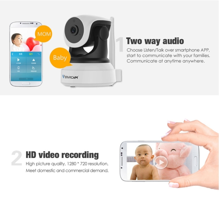 VSTARCAM C24 720P HD 1.0 Megapixel Wireless IP Camera, Support TF Card(128GB Max) / Night Vision / Motion Detection, EU Plug