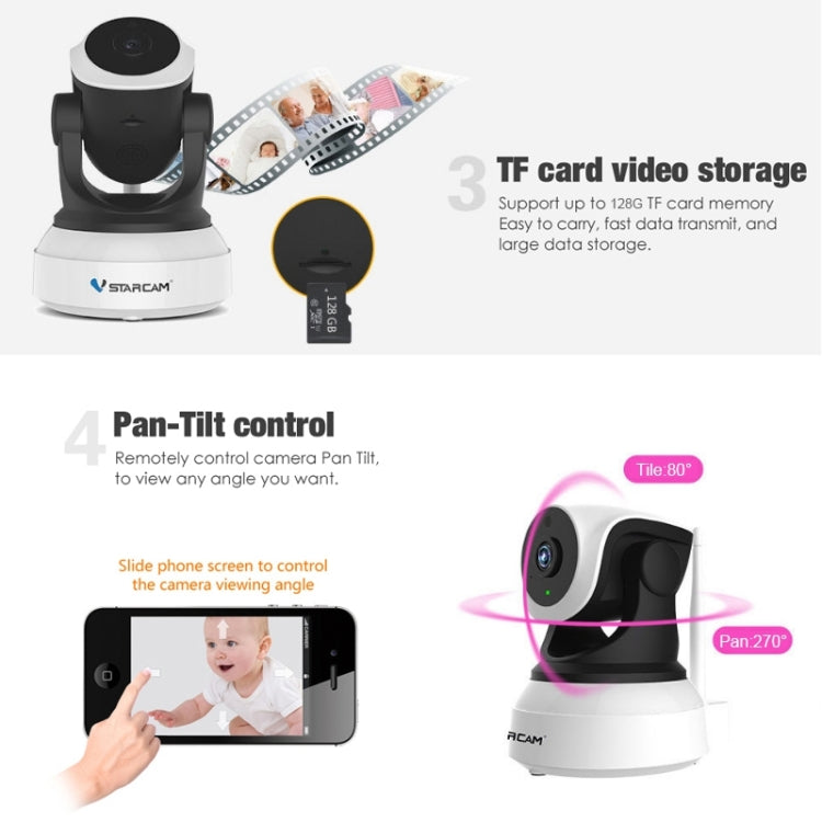 VSTARCAM C24 720P HD 1.0 Megapixel Wireless IP Camera, Support TF Card(128GB Max) / Night Vision / Motion Detection, EU Plug