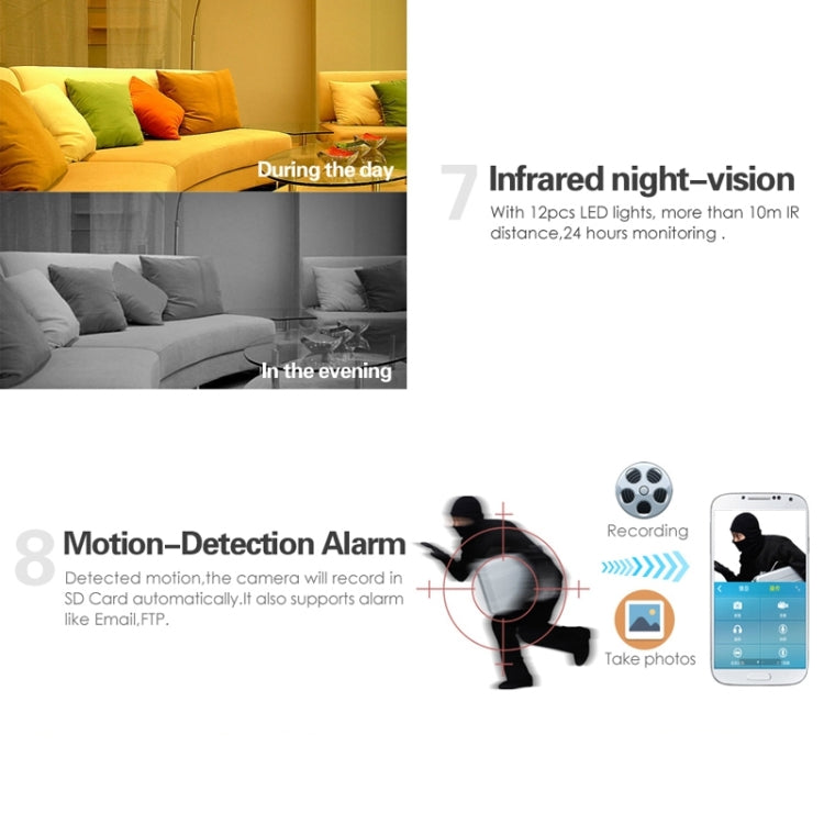 VSTARCAM C24 720P HD 1.0 Megapixel Wireless IP Camera, Support TF Card(128GB Max) / Night Vision / Motion Detection, EU Plug