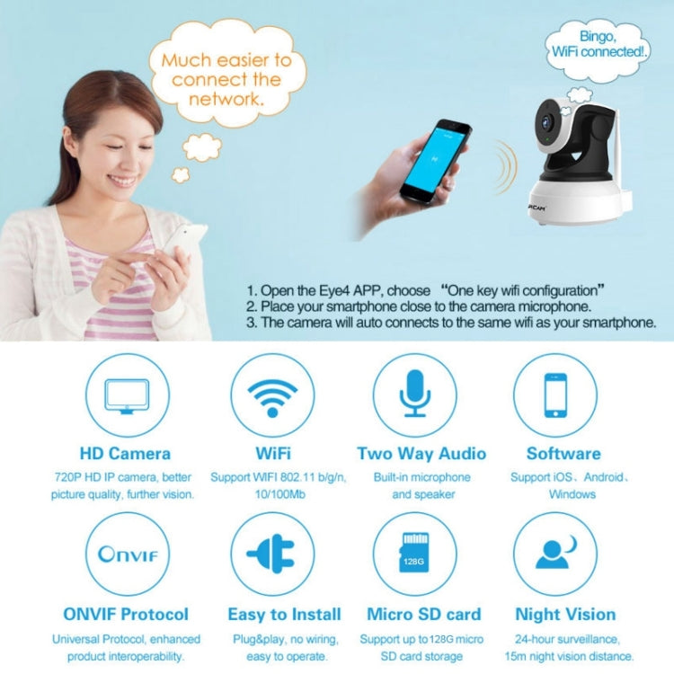 VSTARCAM C24 720P HD 1.0 Megapixel Wireless IP Camera, Support TF Card(128GB Max) / Night Vision / Motion Detection, EU Plug