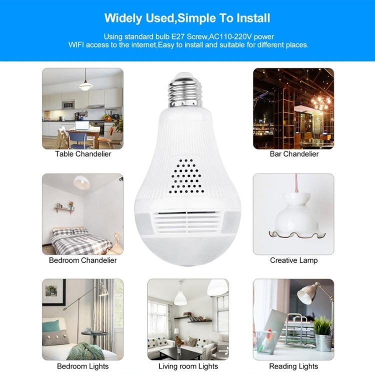 LY-12 2.0MP 1080P 360-degrees Panoramic Lighting Monitoring Dual-use WiFi Network HD Bulb Camera, Support Motion Detection & Two-way Voice(White)