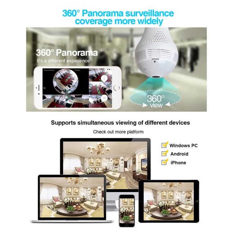 LY-12 2.0MP 1080P 360-degrees Panoramic Lighting Monitoring Dual-use WiFi Network HD Bulb Camera, Support Motion Detection & Two-way Voice(White)
