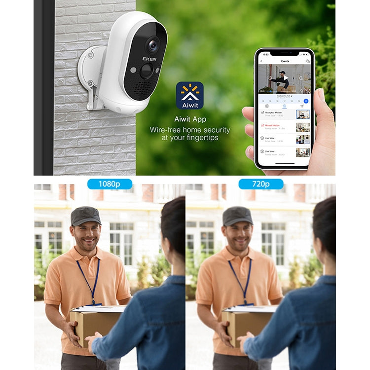 EKEN Astro Lite 2 Million Pixels 1080P Wireless Security Camera IP65 Waterproof Without Solar Panel, Support TF Card & Motion Detection & Infrared Night Vision