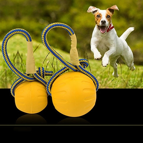 Pet Chew Toy Elastic Ball Molar Bite Resistant Tooth Toy Dog Training Ball Toys With Rope Handle, Small, Diameter: 7cm