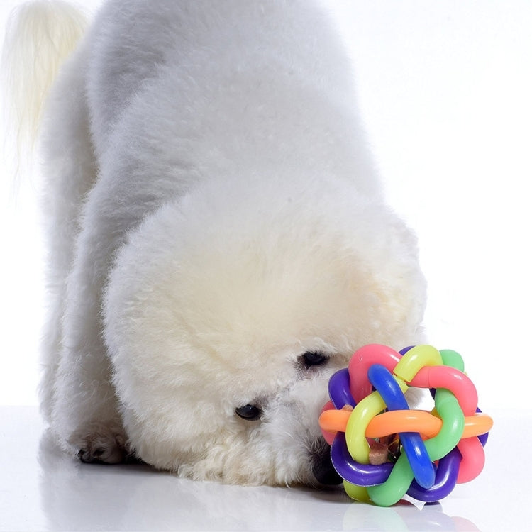 Fun Colorful Weave Style Bell Ball Pet Toy, Size: M (7.5*7.5*7.5cm)
