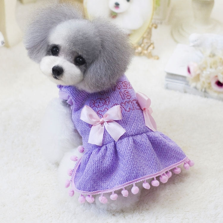 Cute Furry Ball Pet Knitting Dress, Size: XL, Back Length: 37cm, Chest: 54cm, Random Color Delivery
