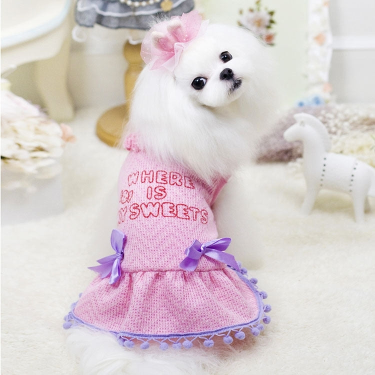 Cute Furry Ball Pet Knitting Dress, Size: XL, Back Length: 37cm, Chest: 54cm, Random Color Delivery