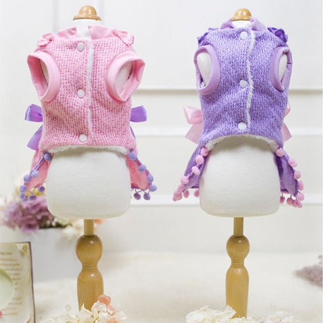 Cute Furry Ball Pet Knitting Dress, Size: L, Back Length: 32cm, Chest: 48cm, Random Color Delivery