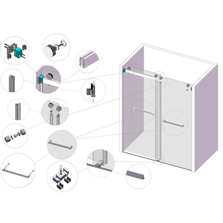 [US Warehouse] Two-sided Sliding Frameless Glass Bathroom Door with Handle, Size: 76 x (57-60) inch