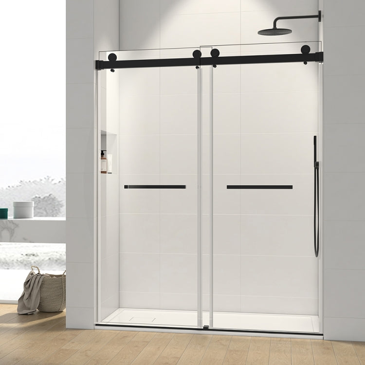 [US Warehouse] Two-sided Sliding Frameless Glass Bathroom Door with Handle, Size: 76 x (57-60) inch