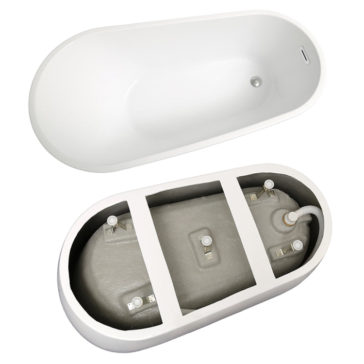 [US Warehouse] Acrylic Alcove Boat Shape Freestanding Soaking Bathtub, Size: 63 x 29 x 28 inch