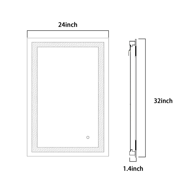 [US Warehouse] Wall-mounted Square Plane Mirror Bathroom Vanity Mirror with Anti-Fog Separately Control & Brightness Adjustment LED Light, Size: 32 x 24 x 1.2 inch