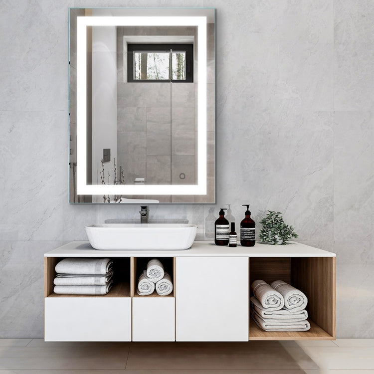 [US Warehouse] Wall-mounted Square Plane Mirror Bathroom Vanity Mirror with Anti-Fog Separately Control & Brightness Adjustment LED Light, Size: 32 x 24 x 1.2 inch