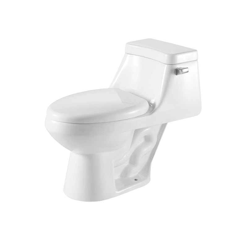 [US Warehouse] Space Saver Single-flush Elongated One-Piece Toilet Commode with Soft Closing Seat, Size: 65 x 76 x 40cm