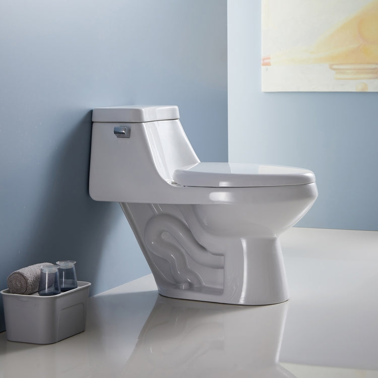 [US Warehouse] Space Saver Single-flush Elongated One-Piece Toilet Commode with Soft Closing Seat, Size: 65 x 76 x 40cm