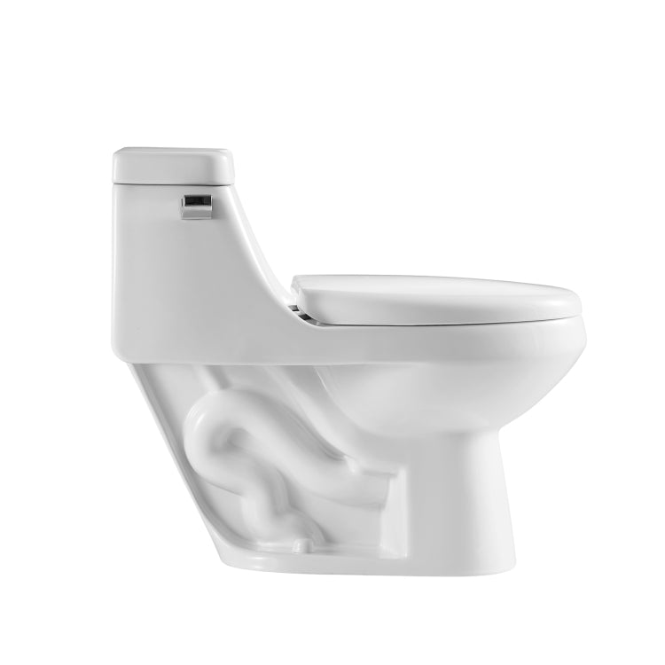 [US Warehouse] Space Saver Single-flush Elongated One-Piece Toilet Commode with Soft Closing Seat, Size: 65 x 76 x 40cm