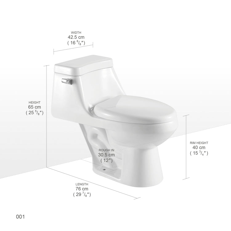 [US Warehouse] Space Saver Single-flush Elongated One-Piece Toilet Commode with Soft Closing Seat, Size: 65 x 76 x 40cm