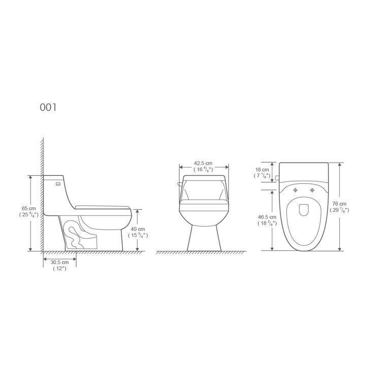 [US Warehouse] Space Saver Single-flush Elongated One-Piece Toilet Commode with Soft Closing Seat, Size: 65 x 76 x 40cm