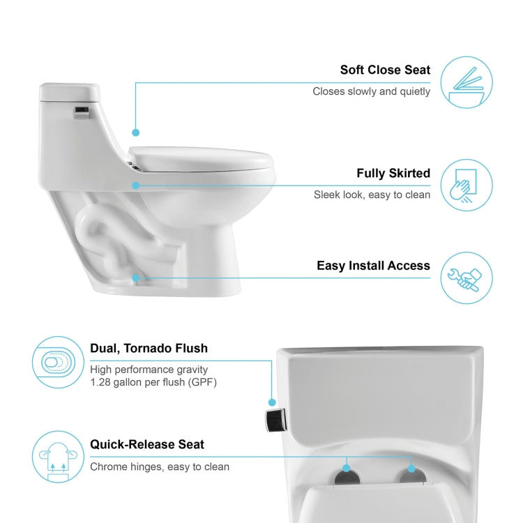 [US Warehouse] Space Saver Single-flush Elongated One-Piece Toilet Commode with Soft Closing Seat, Size: 65 x 76 x 40cm