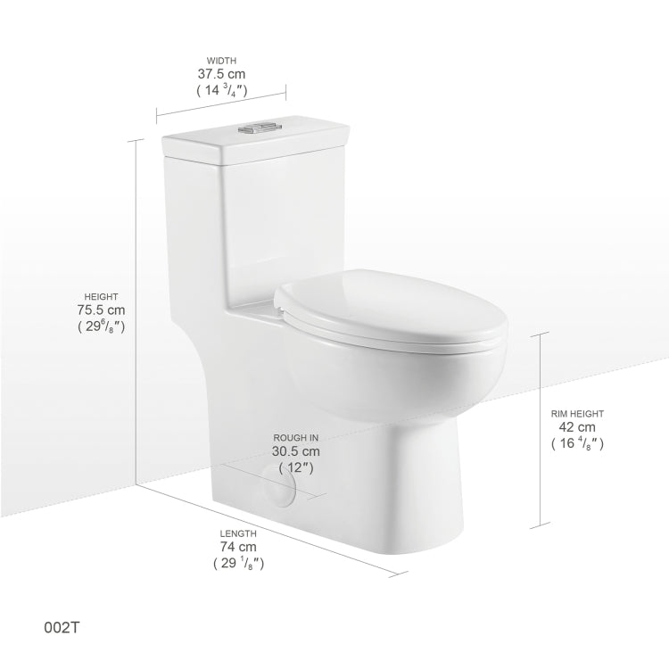 [US Warehouse] Space Saver Dual-Flush Elongated One-Piece Toilet with Soft Closing Seat, Size: 75.5 x 74 x 42cm