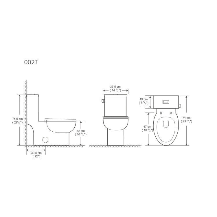 [US Warehouse] Space Saver Dual-Flush Elongated One-Piece Toilet with Soft Closing Seat, Size: 75.5 x 74 x 42cm