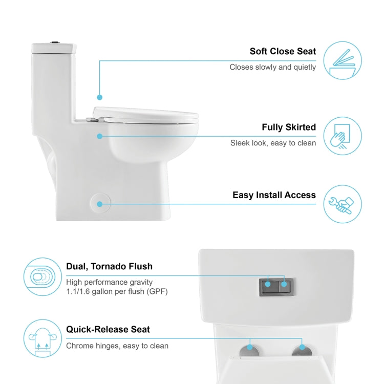 [US Warehouse] Space Saver Dual-Flush Elongated One-Piece Toilet with Soft Closing Seat, Size: 75.5 x 74 x 42cm