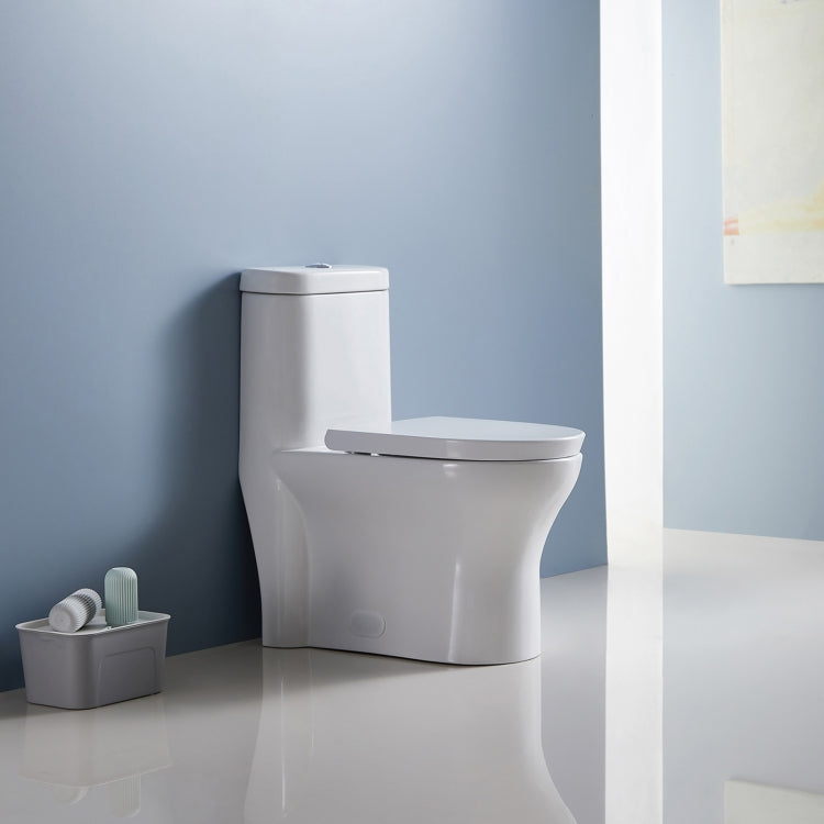 [US Warehouse] Space Saver High-Efficiency Water Sense Dual-Flush Elongated One-Piece Toilet  with Soft Closing Seat, Size: 77 x 71 x 40.5cm