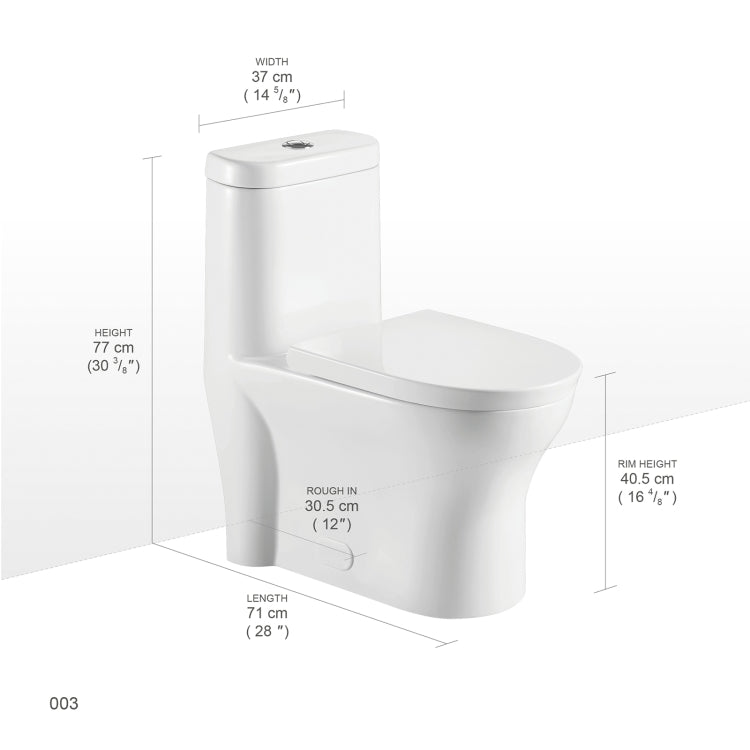 [US Warehouse] Space Saver High-Efficiency Water Sense Dual-Flush Elongated One-Piece Toilet  with Soft Closing Seat, Size: 77 x 71 x 40.5cm