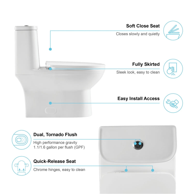 [US Warehouse] Space Saver Dual-Flush Elongated One-Piece Toilet with Soft Closing Seat, Size: 73.5 x 76 x 39.5cm