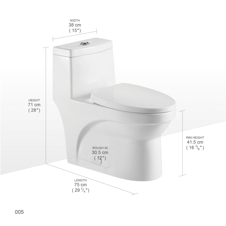 [US Warehouse] Space Saver Dual-Flush Elongated One-Piece Toilet with Soft Closing Seat, Size: 71 x 75 x 41.5cm