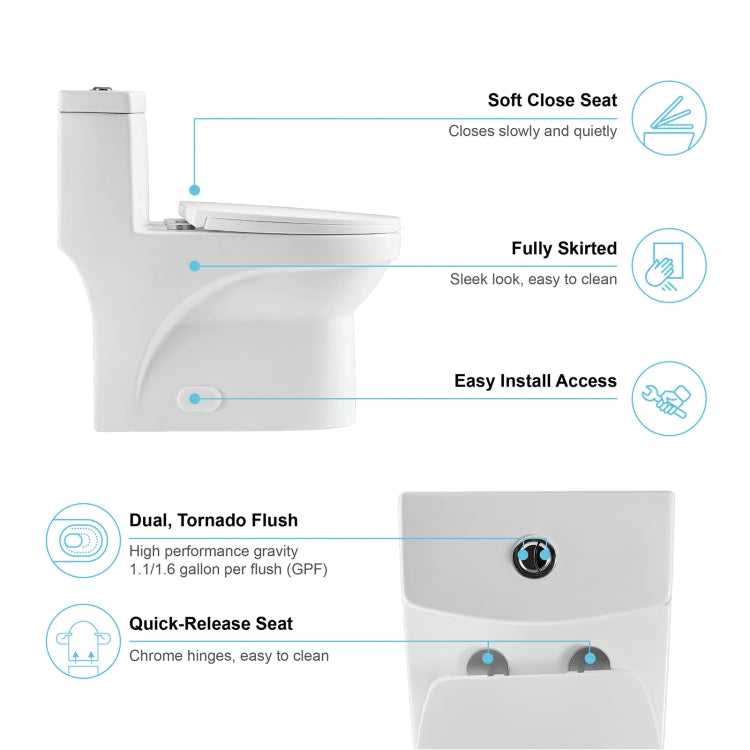 [US Warehouse] Space Saver Dual-Flush Elongated One-Piece Toilet with Soft Closing Seat, Size: 71 x 75 x 41.5cm