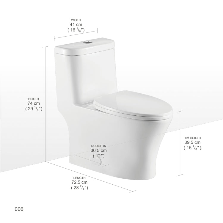 [US Warehouse] Space Saver Dual-Flush Elongated One-Piece Toilet with Soft Closing Seat, Size: 74 x 72.5 x 39.5cm