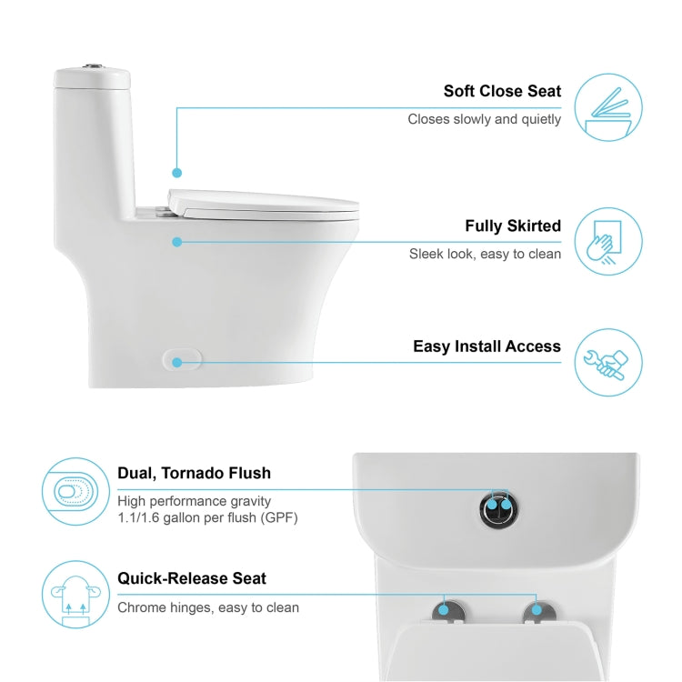 [US Warehouse] Space Saver Dual-Flush Elongated One-Piece Toilet with Soft Closing Seat, Size: 74 x 72.5 x 39.5cm