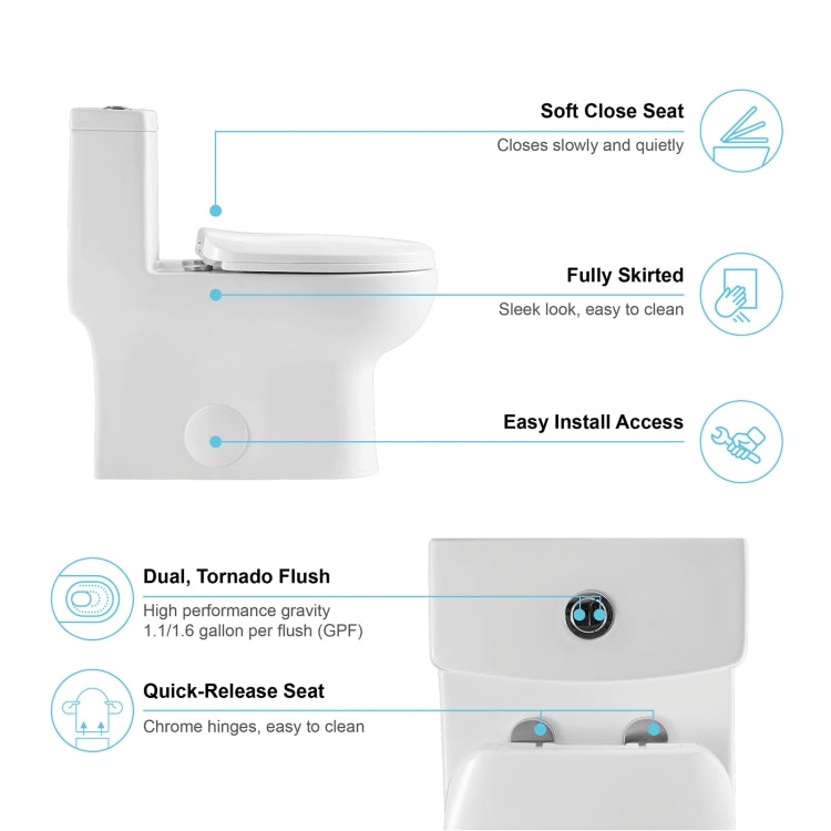 [US Warehouse] Space Saver Dual-Flush Elongated One-Piece Toilet with Soft Closing Seat, Size: 71 x 73 x 40cm