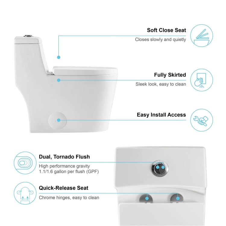 [US Warehouse] Space Saver Dual-Flush Elongated One-Piece Toilet with Soft Closing Seat, Size: 66 x 82 x 39.5cm