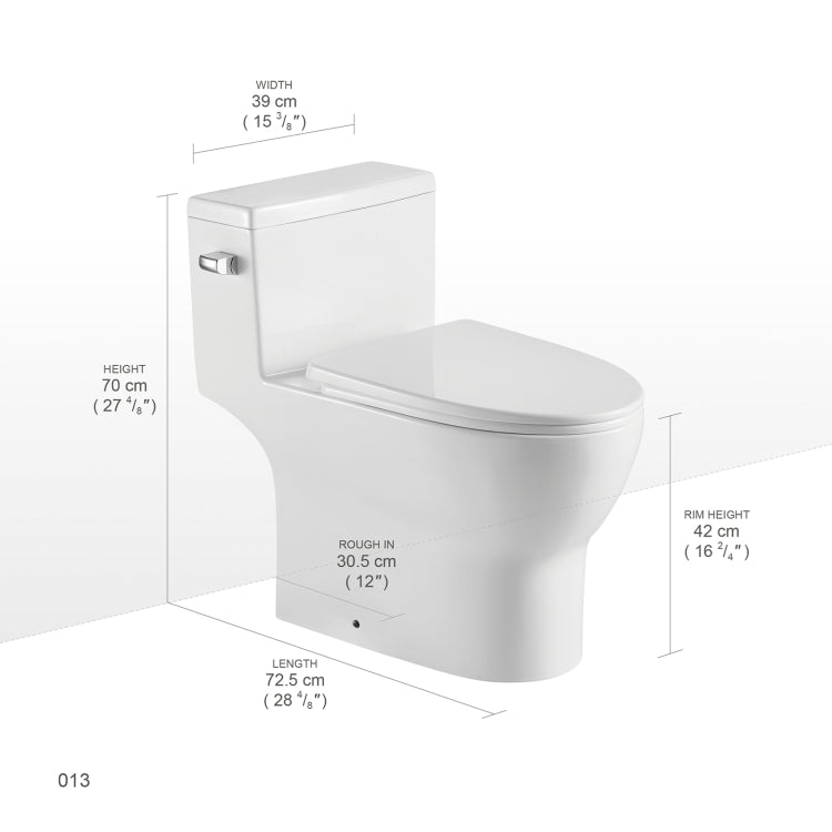 [US Warehouse] Space Saver Single-Flush Elongated One-Piece Toilet with Soft Closing Seat, Size: 70 x 72.5 x 42cm