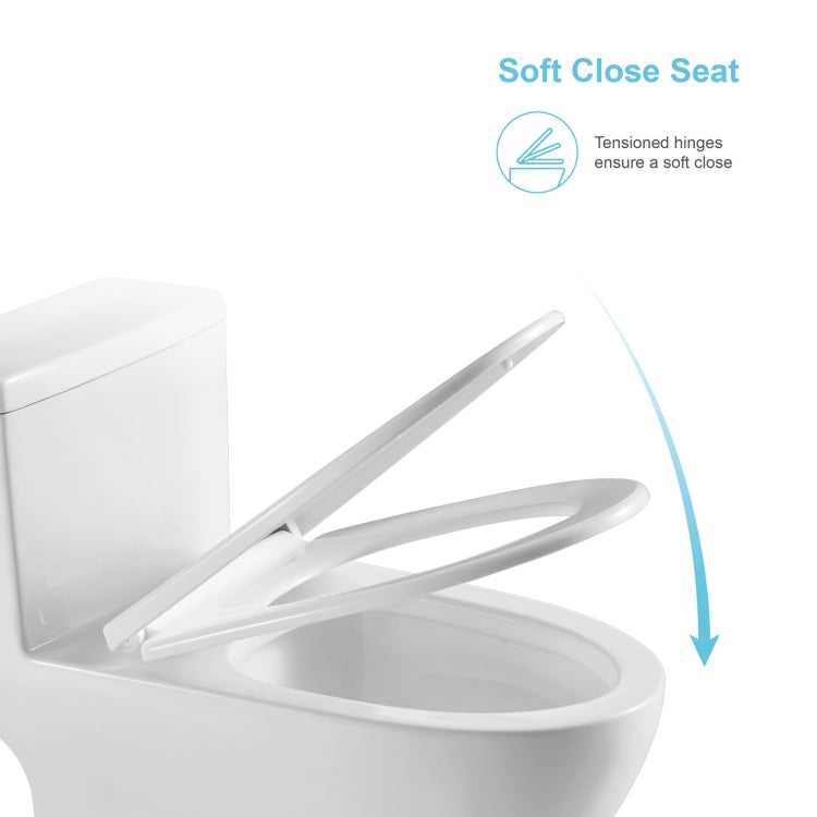 [US Warehouse] Space Saver Single-Flush Elongated One-Piece Toilet with Soft Closing Seat, Size: 70 x 72.5 x 42cm