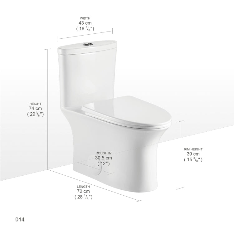 [US Warehouse] Space Saver Dual Flush Elongated One-Piece Toilet with Soft Closing Seat, Size: 74 x 72 x 39cm