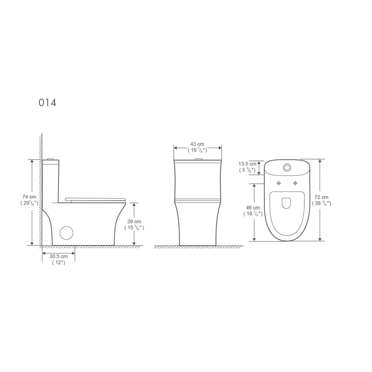 [US Warehouse] Space Saver Dual Flush Elongated One-Piece Toilet with Soft Closing Seat, Size: 74 x 72 x 39cm