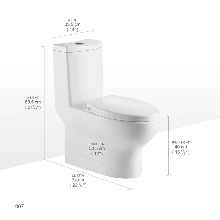 [US Warehouse] Space Saver Dual Flush Elongated One-Piece Toilet with Soft Closing Seat, Size: 77 x 71 x 42cm