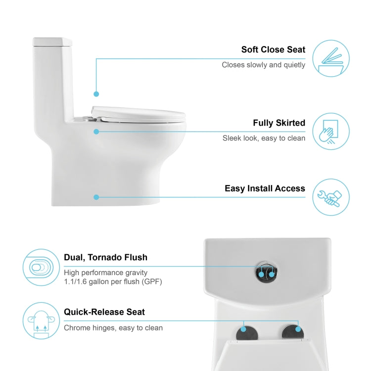 [US Warehouse] Space Saver Dual Flush Elongated One-Piece Toilet with Soft Closing Seat, Size: 77 x 71 x 42cm