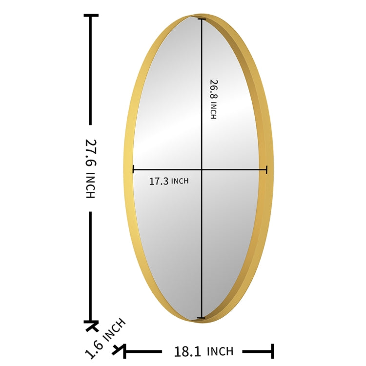 [US Warehouse] Wall-mounted Metal Oval Bathroom Mirror, Size: 27.6 x 18.1 x 1.6 inch